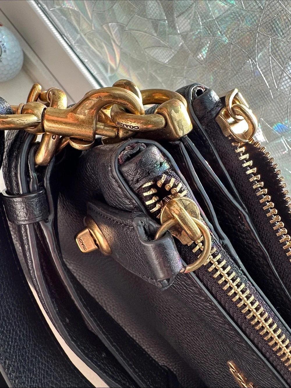 Coach Black Pebbled Leather Shoulder Bag with Gold Hardware
